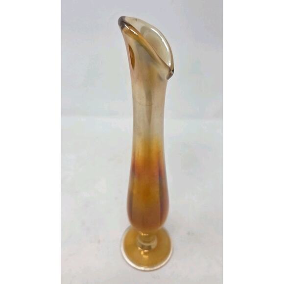 Vintage Swung Carnival Glass Vase Marigold Orange 12" - Picture 6 of 14